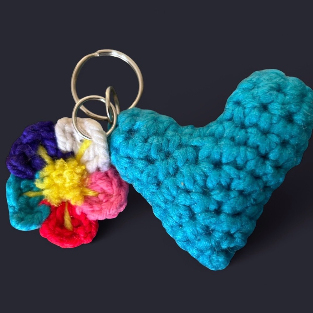 Handmade turquoise heart flower keychain backpack purse